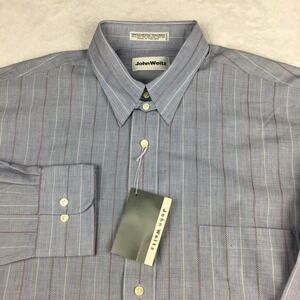 JOHN WEITZ Dress Shirt Mens 15.5-34/35 Gray w/Red Candy Stripes Regular Fit NWT!